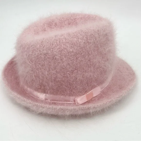 Soft Pink Angora Rabbit Hair Blend Bucket Hat - Picture 2 of 7